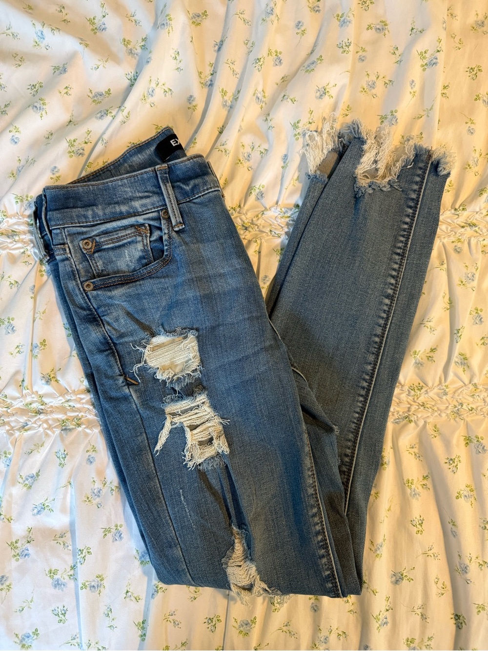 Host Pick! Express Stretch+ Performance Ankle Jegging Mid Rise Distressed Blue